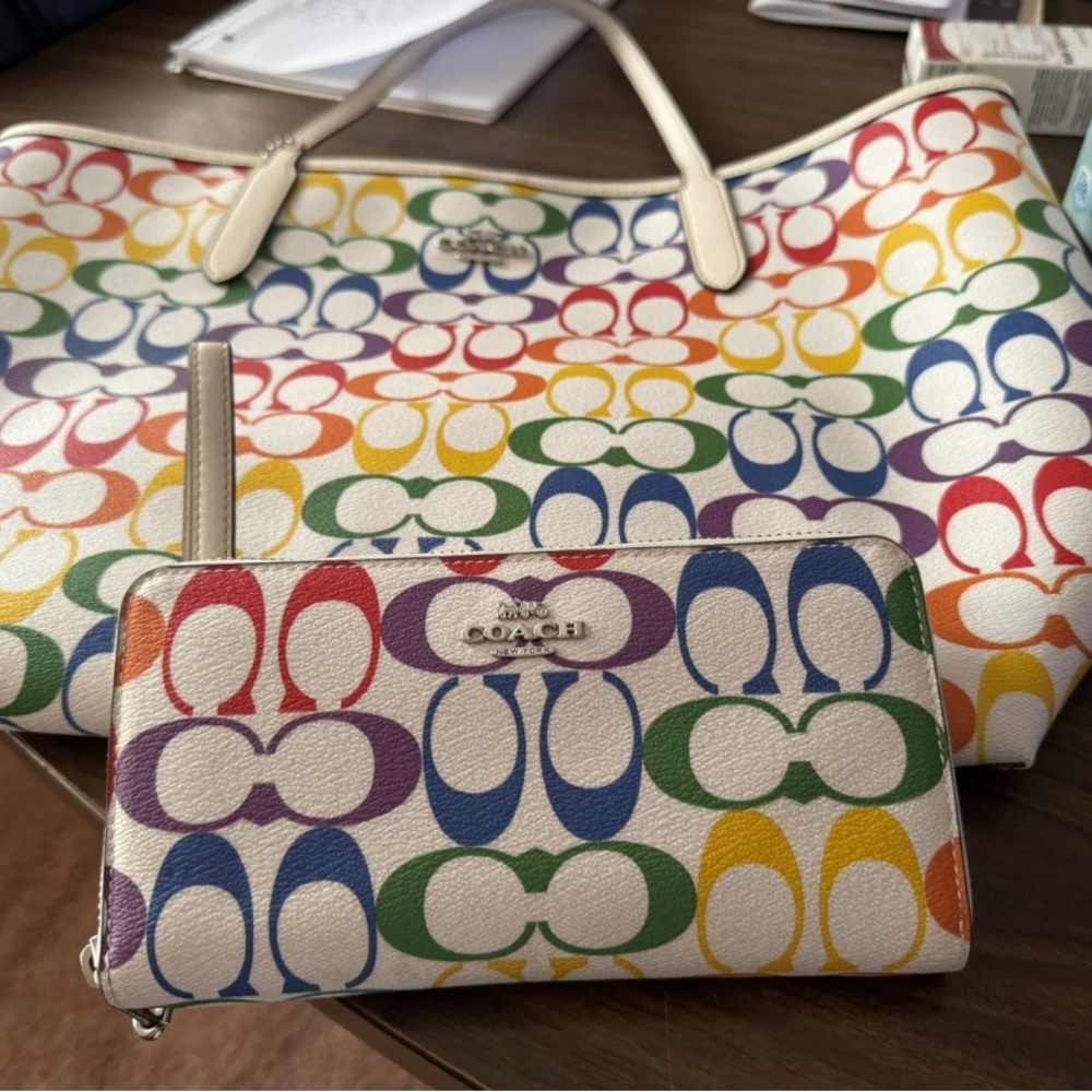 Coach Rainbow Signature Tote and Wallet